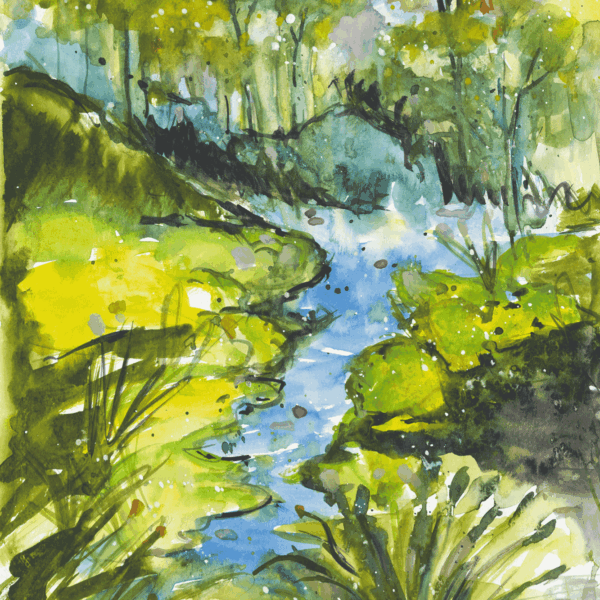 The Stream, Cindy Rawlings, watercolour on paper