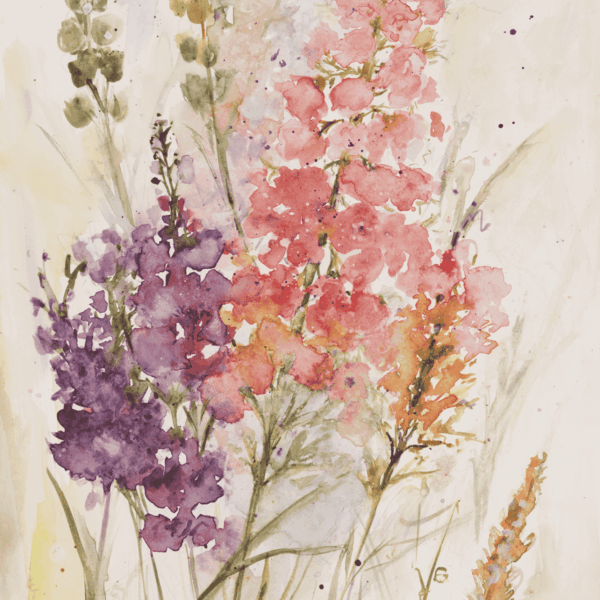 Summer Flowers and Bees 1, Cindy Rawlings, watercolour on paper