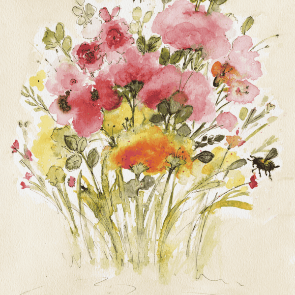 Summer Flowers and Bees 3, Cindy Rawlings, watercolour on paper